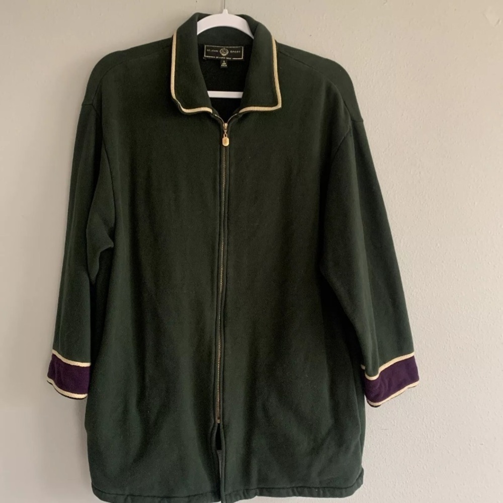 Vintage St. John Sport Dark Green Zip Sweater Jacket Top Old Money Preppy Chic S - Picture 2 of 11